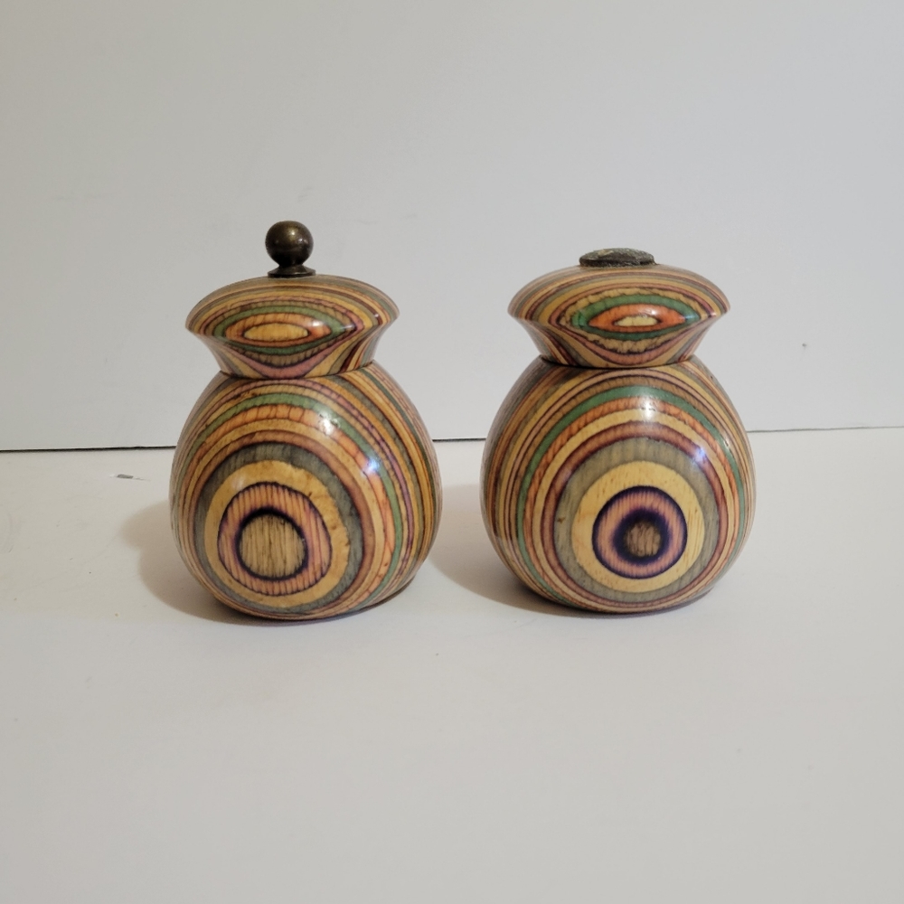 Mr. Dudley Striped Rainbow Design Wooden Salt And Pepper Shaker Set - MCM Design